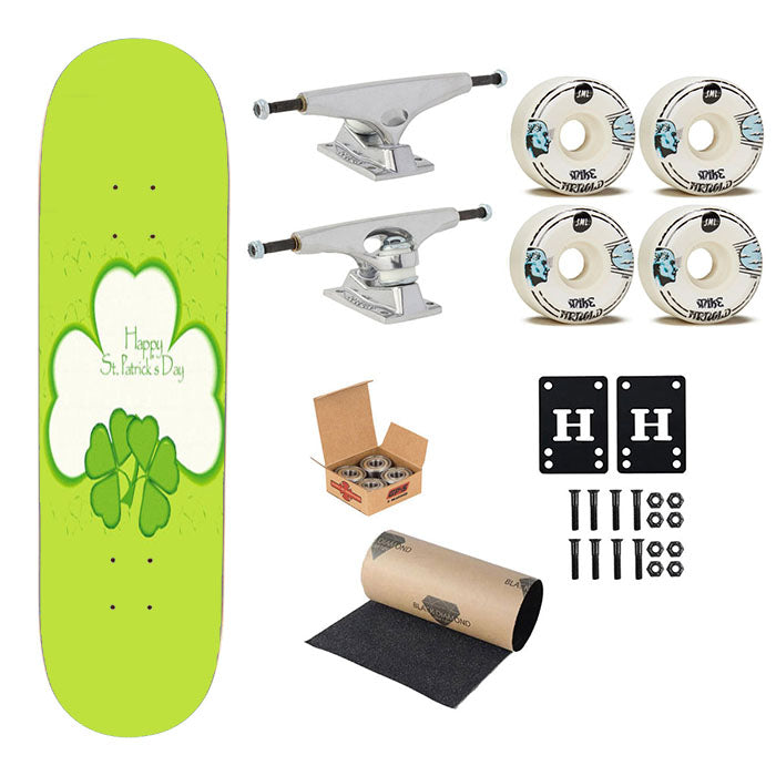 St Patricks Day Clover Skateboard Complete Board 8.0" X 31.75"