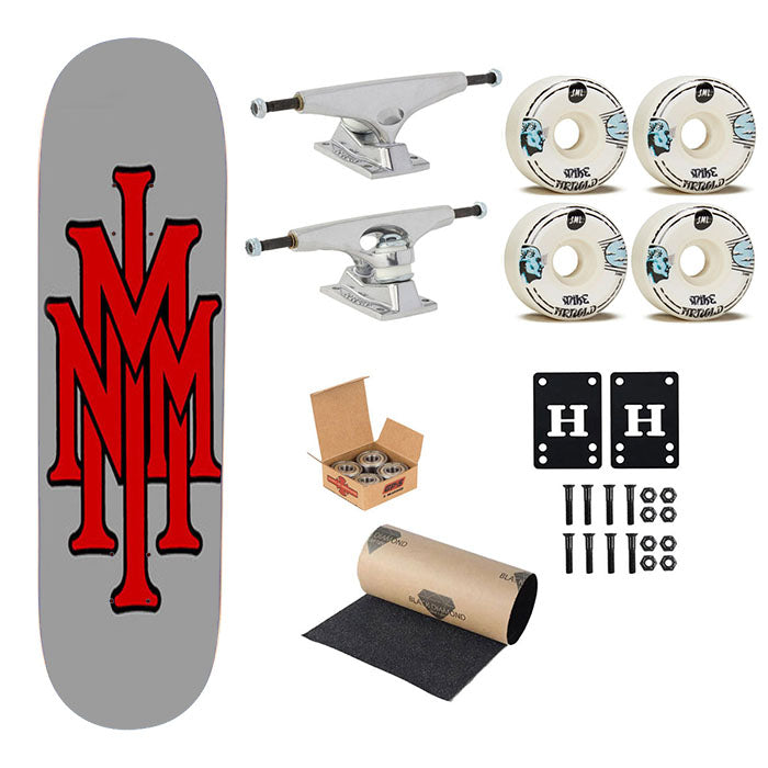 Stackednmmi Baseball Logo Gray Skateboard Complete Board 8.0" X 31.75"