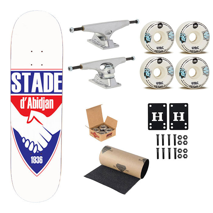 Stade D Abidjan White Skateboard Complete Board 8.0" X 31.75"