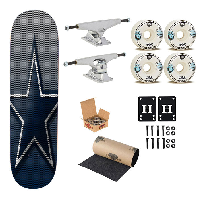 Star Dallas Cowboy Carbon Fiber Logo Skateboard Complete Board 8.0" X 31.75"