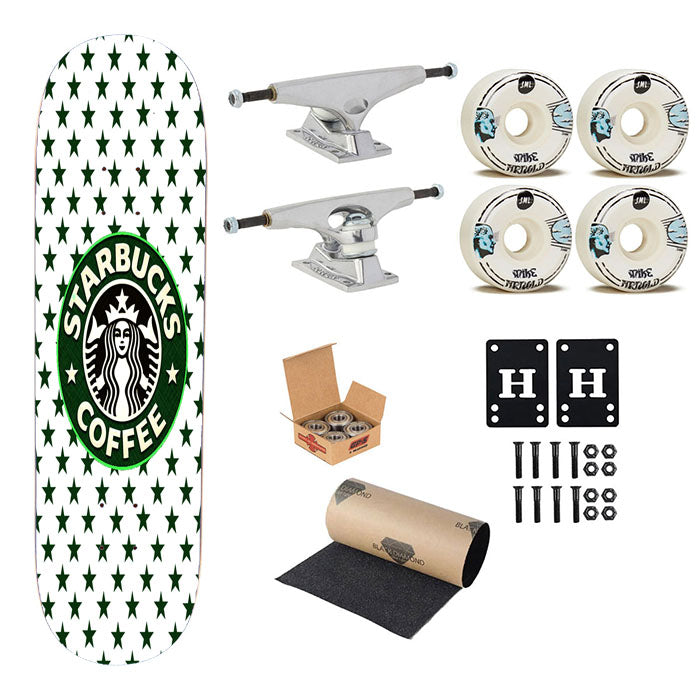 Starbucks Coffee Green Star Pattern Skateboard Complete Board 8.0" X 31.75"