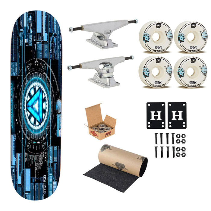 Stark Industries Blue X Iron Man Skateboard Complete Board 8.0" X 31.75"