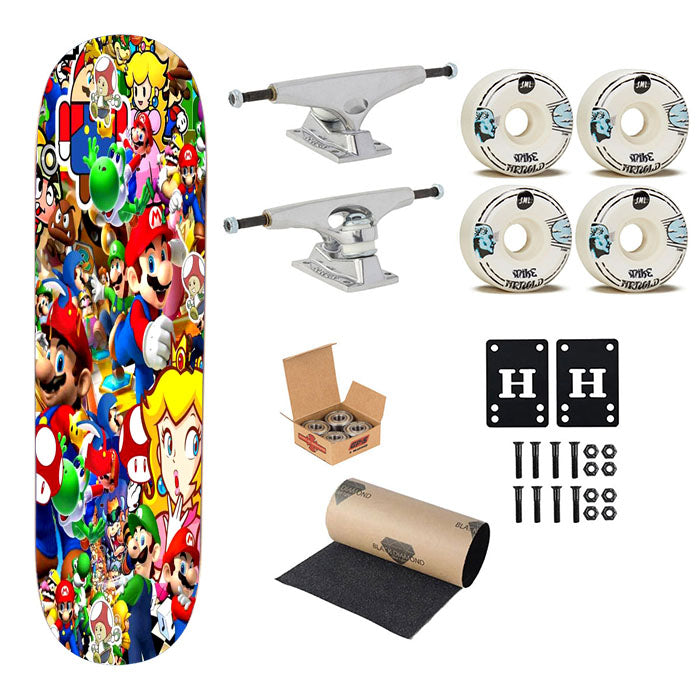 Stickerbomb Graffiti Art Mario Cart Skateboard Complete Board 8.0" X 31.75"