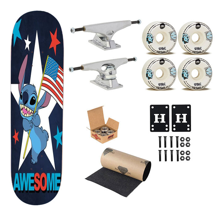Stitch Patriotic Awesome Skateboard Complete Board 8.0" X 31.75"