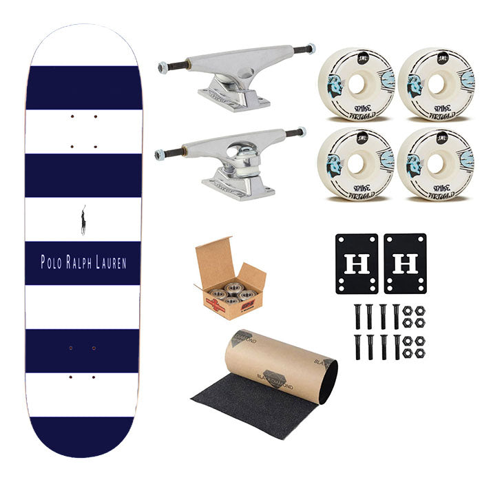 Stripe White Blue Polo Ralph Lauren Logo Skateboard Complete Board 8.0" X 31.75"