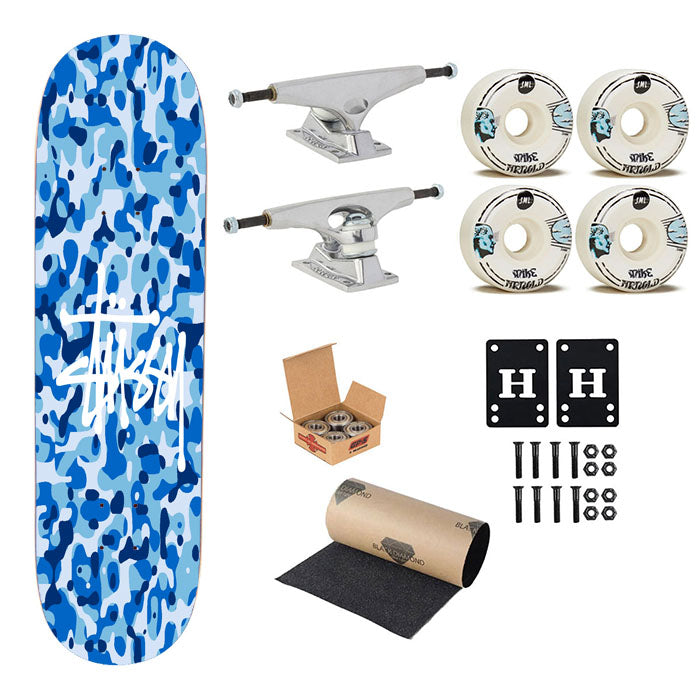 Stussy Bape Camouflage Blue Skateboard Complete Board 8.0" X 31.75"