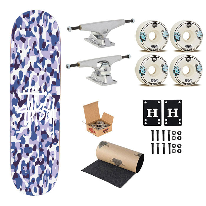 Stussy Bape Camouflage Blue Purple Skateboard Complete Board 8.0" X 31.75"