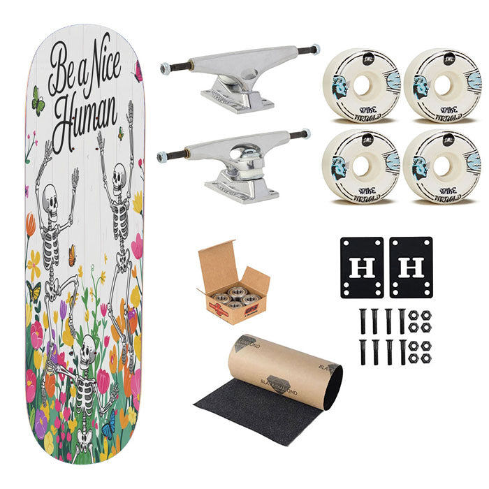 Summer Floral Skeletons Skateboard Complete Board 8.0" X 31.75"