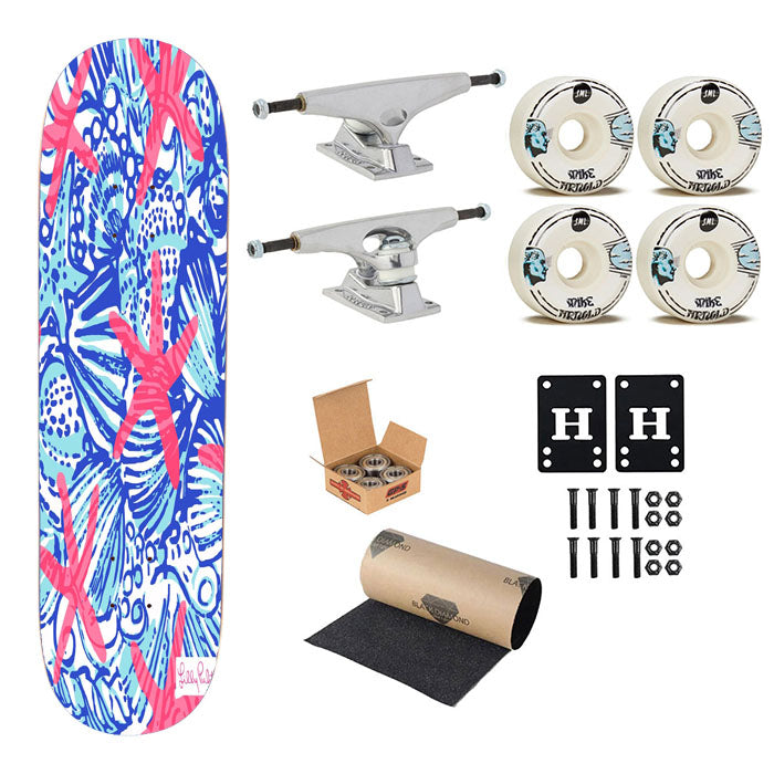 Summer She She Shell Lilly Pulitzer Skateboard Complete Board 8.0" X 31.75"