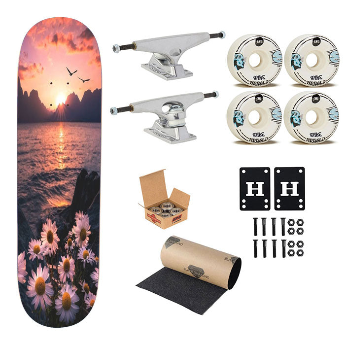 Sunset And Flowers Skateboard Complete Board 8.0" X 31.75"