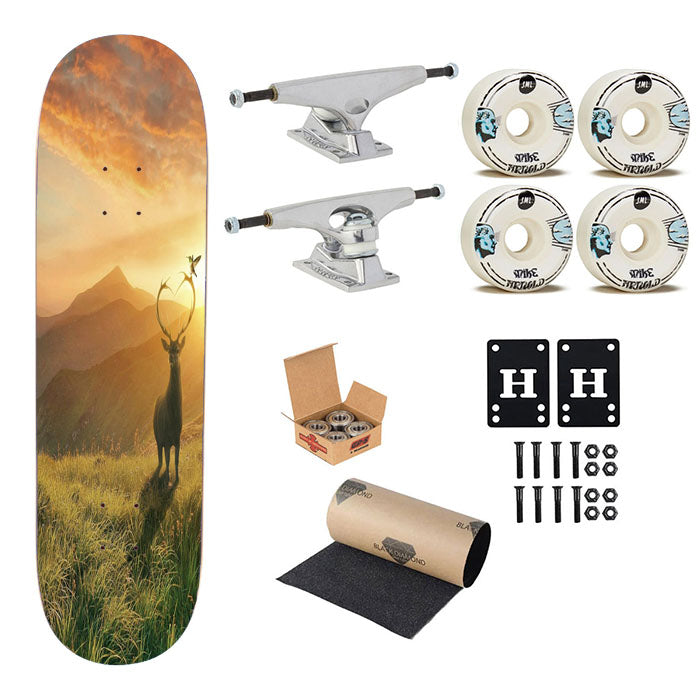Sunset Deer Mountains Skateboard Complete Board 8.0" X 31.75"