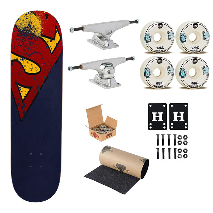 Super Herro Superman Blue Skateboard Complete Board 8.0" X 31.75"