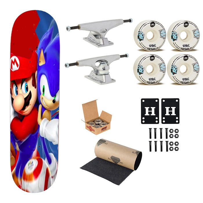 Super Mario And Sonic Game Skateboard Complete Board 8.0" X 31.75"