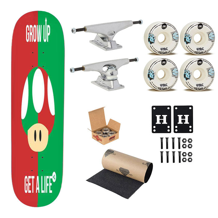 Super Mario Mushroom Skateboard Complete Board 8.0" X 31.75"
