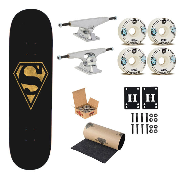 Superman Black Gold Texture Logo Skateboard Complete Board 8.0" X 31.75"