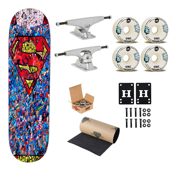 Superman Characters Collage Skateboard Complete Board 8.0" X 31.75"