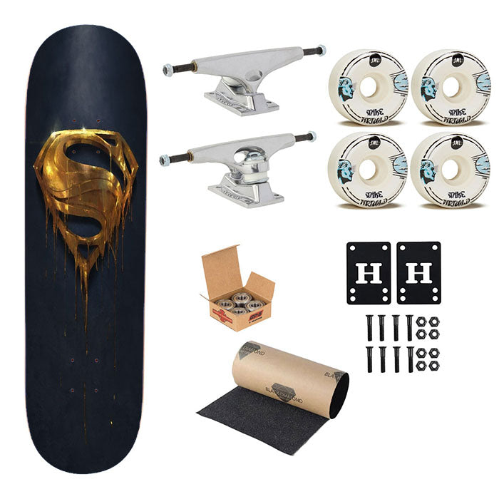 Superman Melted Gold Logo Skateboard Complete Board 8.0" X 31.75"