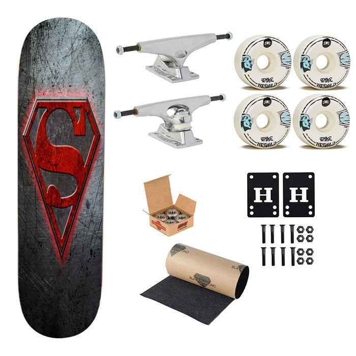 Superman Metal Logo Skateboard Complete Board 8.0" X 31.75"