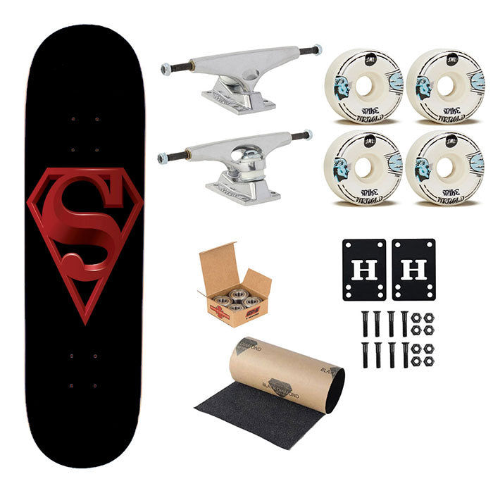Superman Red 3D In Black Skateboard Complete Board 8.0" X 31.75"