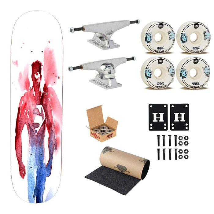 Superman Watercolor Painting Skateboard Complete Board 8.0" X 31.75"