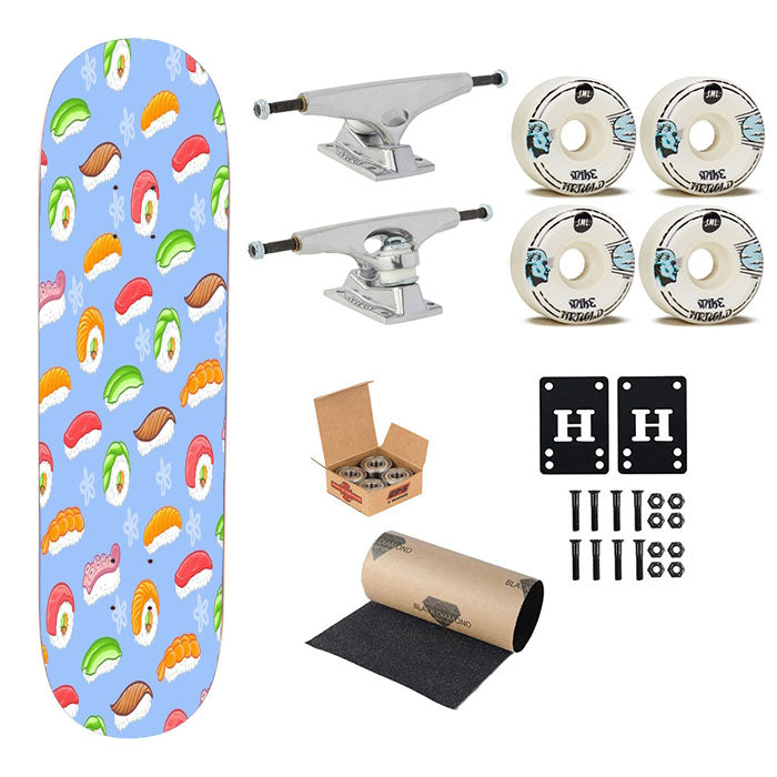 Sushi Blue Pattern Skateboard Complete Board 8.0" X 31.75"