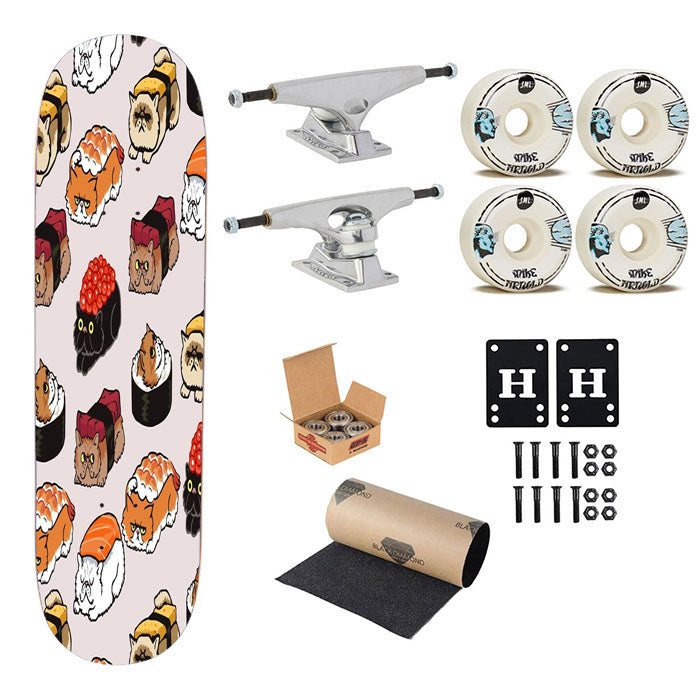Sushi Persian Cat Cute Pattern Skateboard Complete Board 8.0" X 31.75"