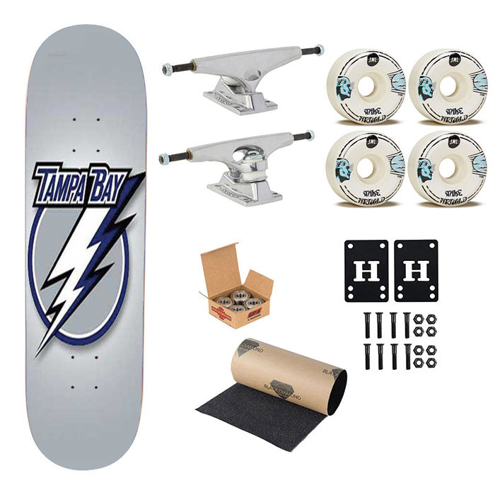 Tampa Bay Lightning Silver Radial Skateboard Complete Board 8.0" X 31.75"