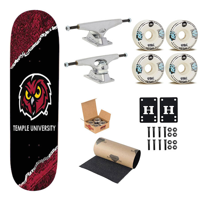 Temple University Strip Skateboard Complete Board 8.0" X 31.75"
