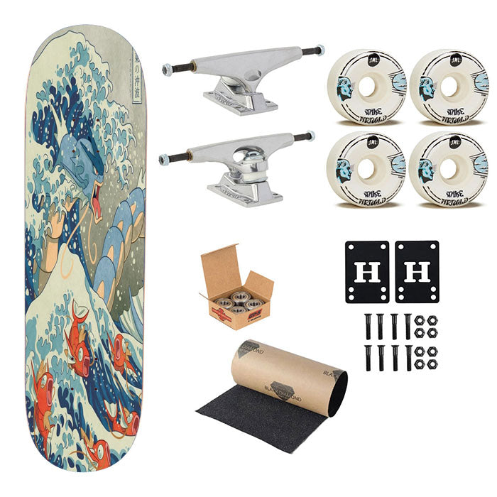 The Great Wave Off Kanto Blue Skateboard Complete Board 8.0" X 31.75"