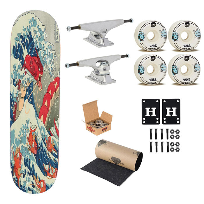 The Great Wave Off Kanto Red Skateboard Complete Board 8.0" X 31.75"