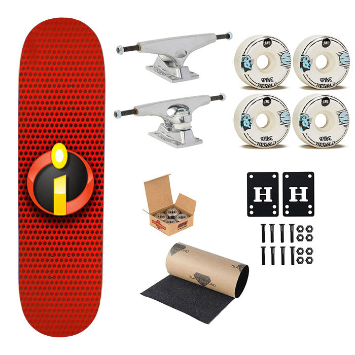 The Incredibles 2 Logo Red Carbon Skateboard Complete Board 8.0" X 31.75"