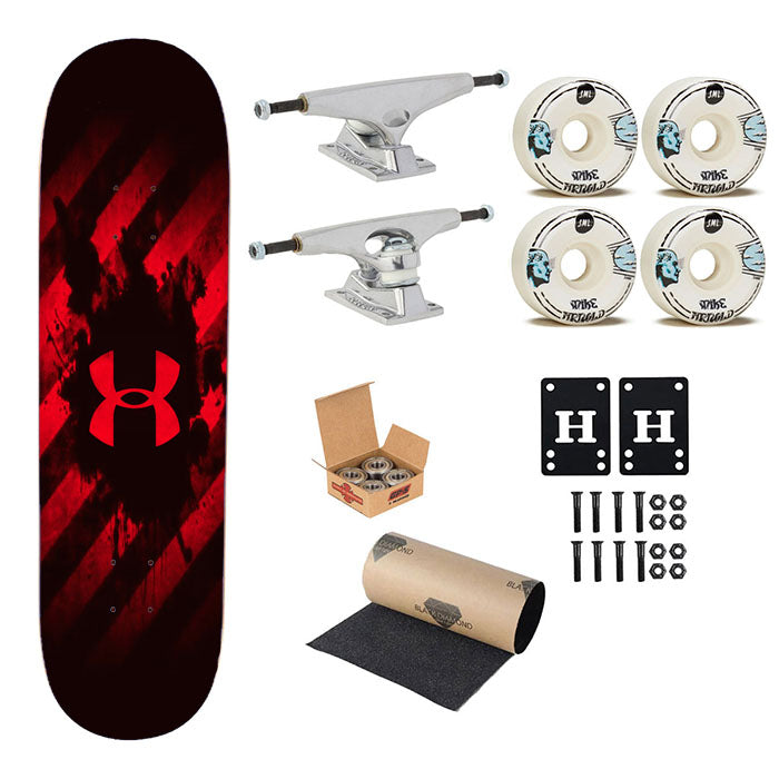 The Rock Project Red Under Armour Skateboard Complete Board 8.0" X 31.75"