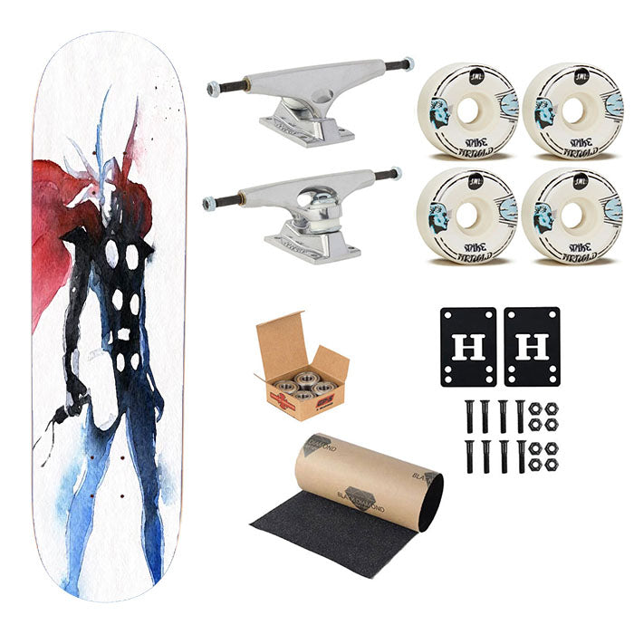 Thor Lightning Watercolor Paint Skateboard Complete Board 8.0" X 31.75"