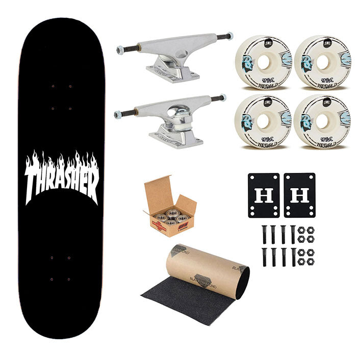 Thrasher Black White Skateboard Complete Board 8.0" X 31.75"