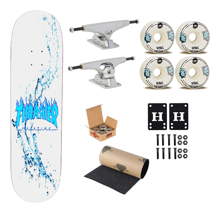 Thrasher Blue Water Splas Skateboard Complete Board 8.0" X 31.75"