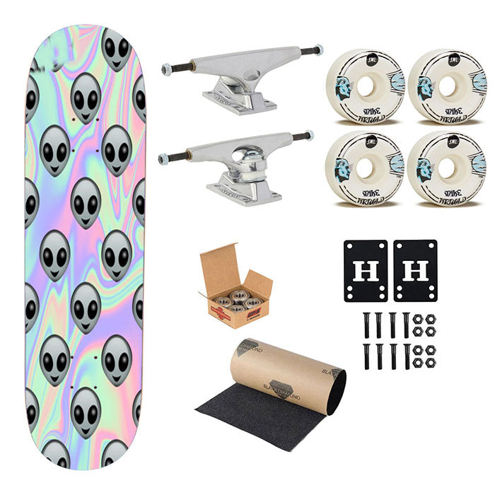 Tie Dye Alien Emoji Skateboard Complete Board 8.0" X 31.75"