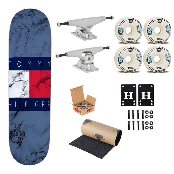 Tommy Hilfiger Marble Logo Skateboard Complete Board 8.0" X 31.75"