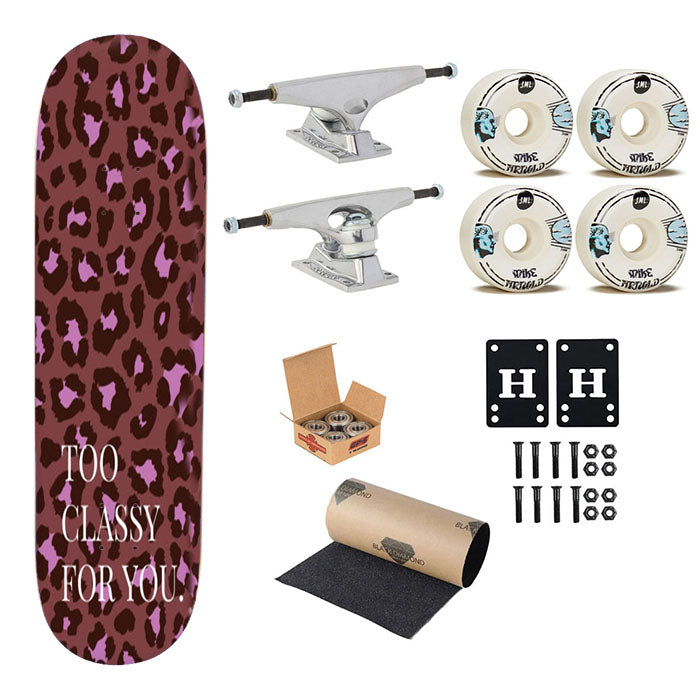 Too Classy Cheetah Print Skateboard Complete Board 8.0" X 31.75"