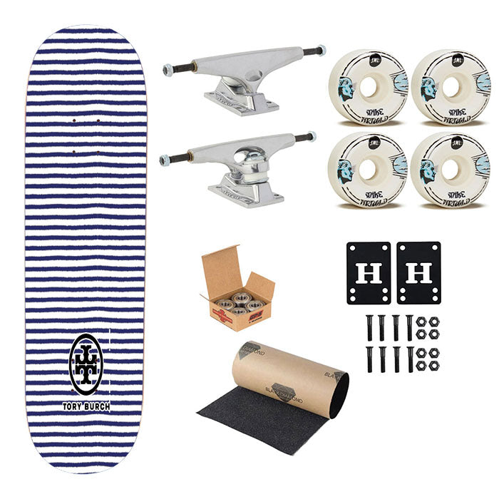 Tory Burch Blue White Wallpaper Skateboard Complete Board 8.0" X 31.75"