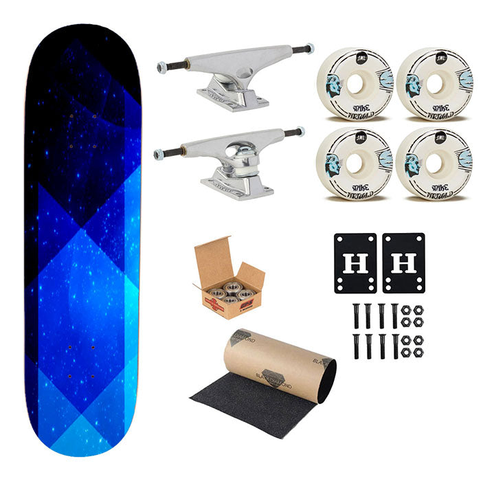 Triangle Pattern Blue Galaxy Skateboard Complete Board 8.0" X 31.75"