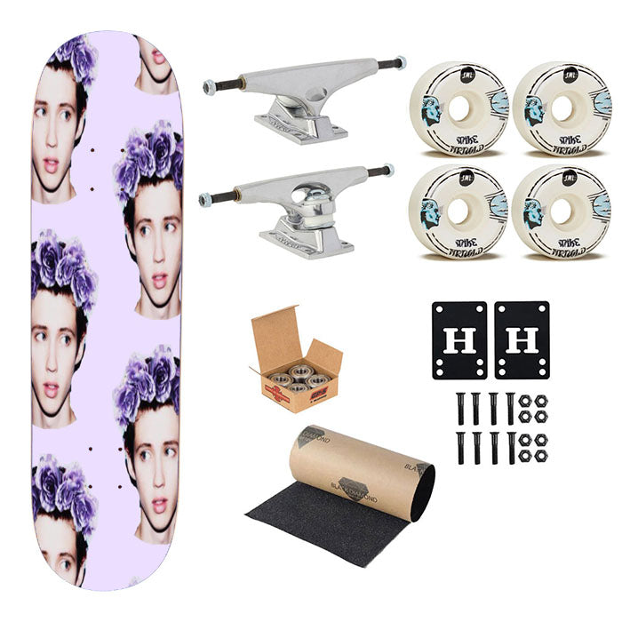 Troye Sivan Pattern Head Flowers Skateboard Complete Board 8.0" X 31.75"