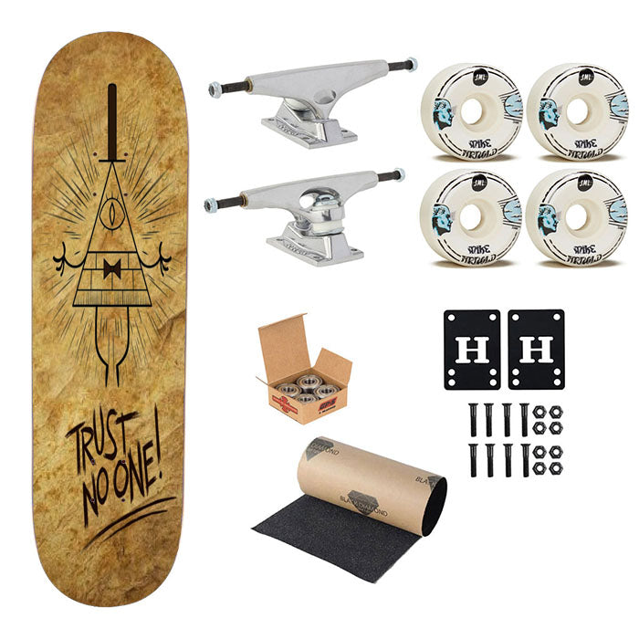 Trust No One Bill Cipher Wheel Gravity Falls Skateboard Complete Board 8.0" X 31.75"