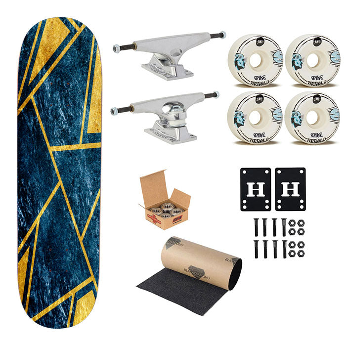 Turquoise And Gold Abstract Triangle Geometric Skateboard Complete Board 8.0" X 31.75"