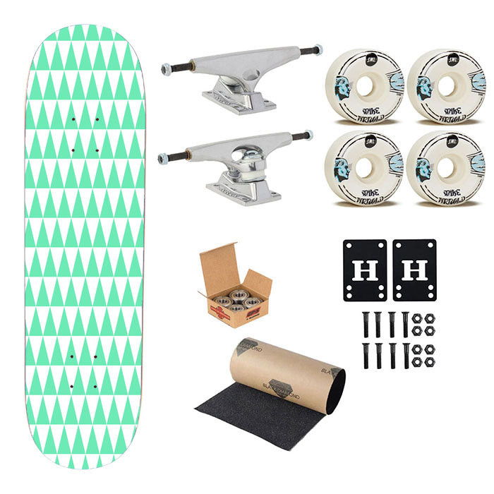 Turquoise And White Triangle Shape Pattern Geometric Art Prints Skateboard Complete Board 8.0" X 31.75"