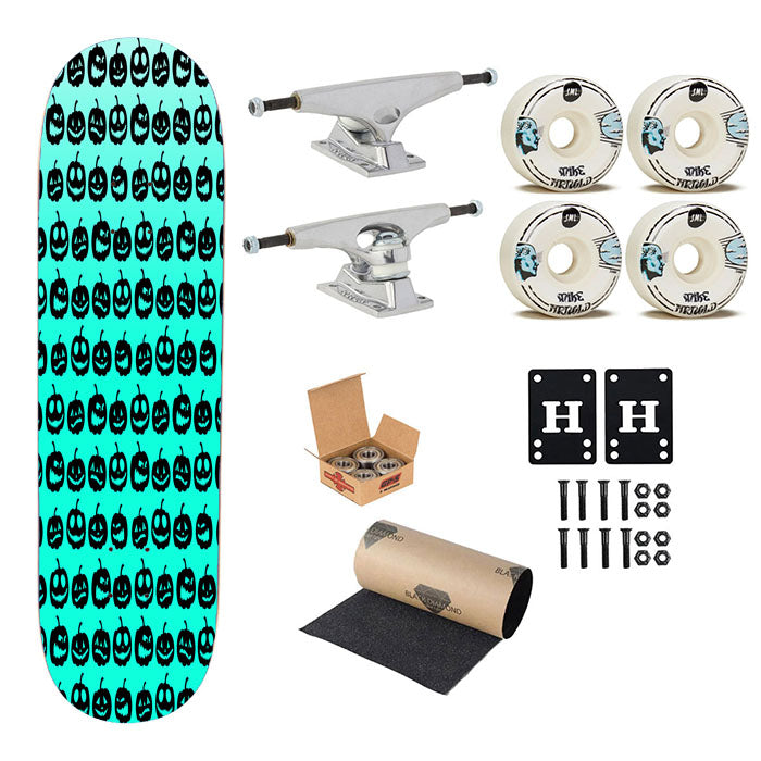 Turquoise Pumpkins Pattern Silhouette Collections Skateboard Complete Board 8.0" X 31.75"