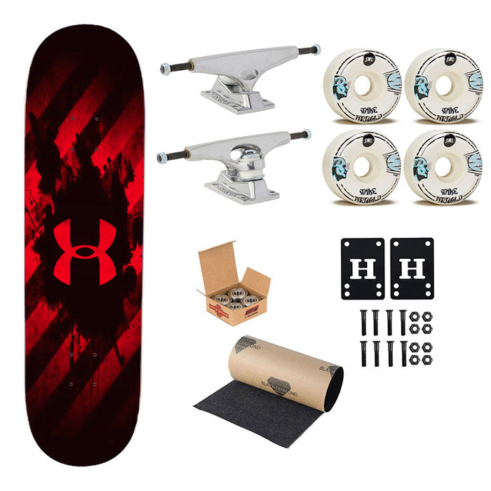 Under Armour Red Art Skateboard Complete Board 8.0" X 31.75"