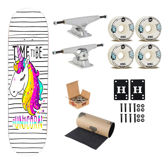 Unicorn Art Line Time To Be Skateboard Complete Board 8.0" X 31.75"