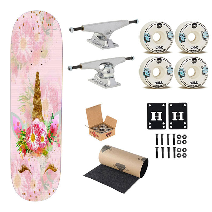 Unicorn Clipart Pink Flower Skateboard Complete Board 8.0" X 31.75"