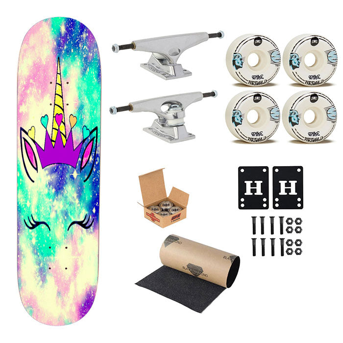 Unicorn Flower Clip Art Galaxy Purple Skateboard Complete Board 8.0" X 31.75"