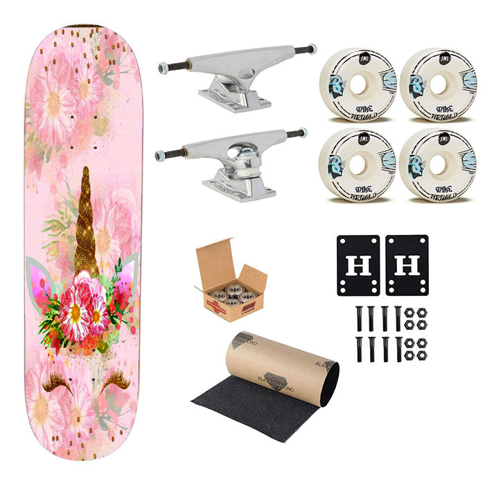 Unicorn Flower Clip Art Pink Skateboard Complete Board 8.0" X 31.75"